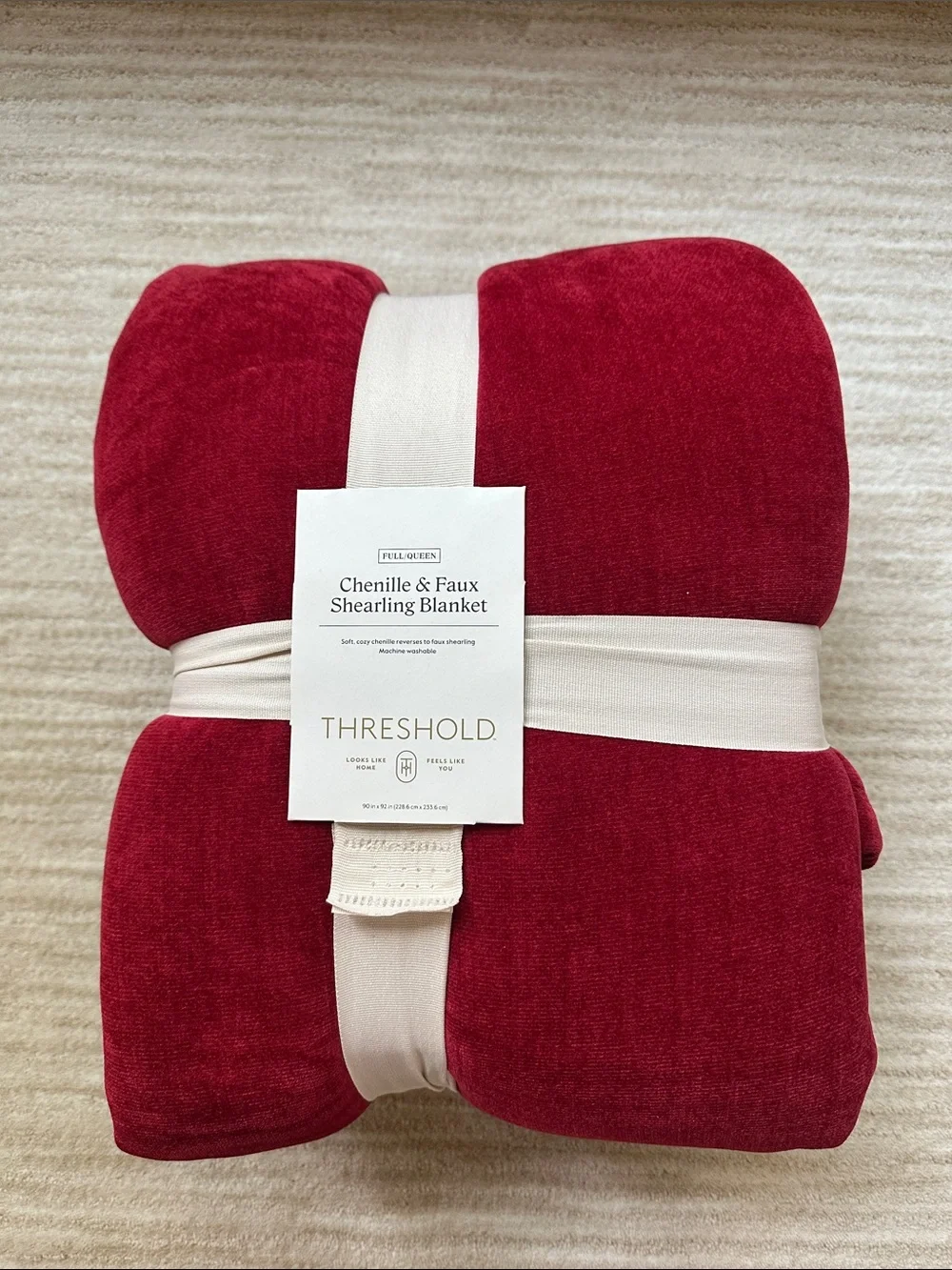 Threshold Chenille & Faux Shearling Blanket Reverse Plush Red Full Queen 90”x92”